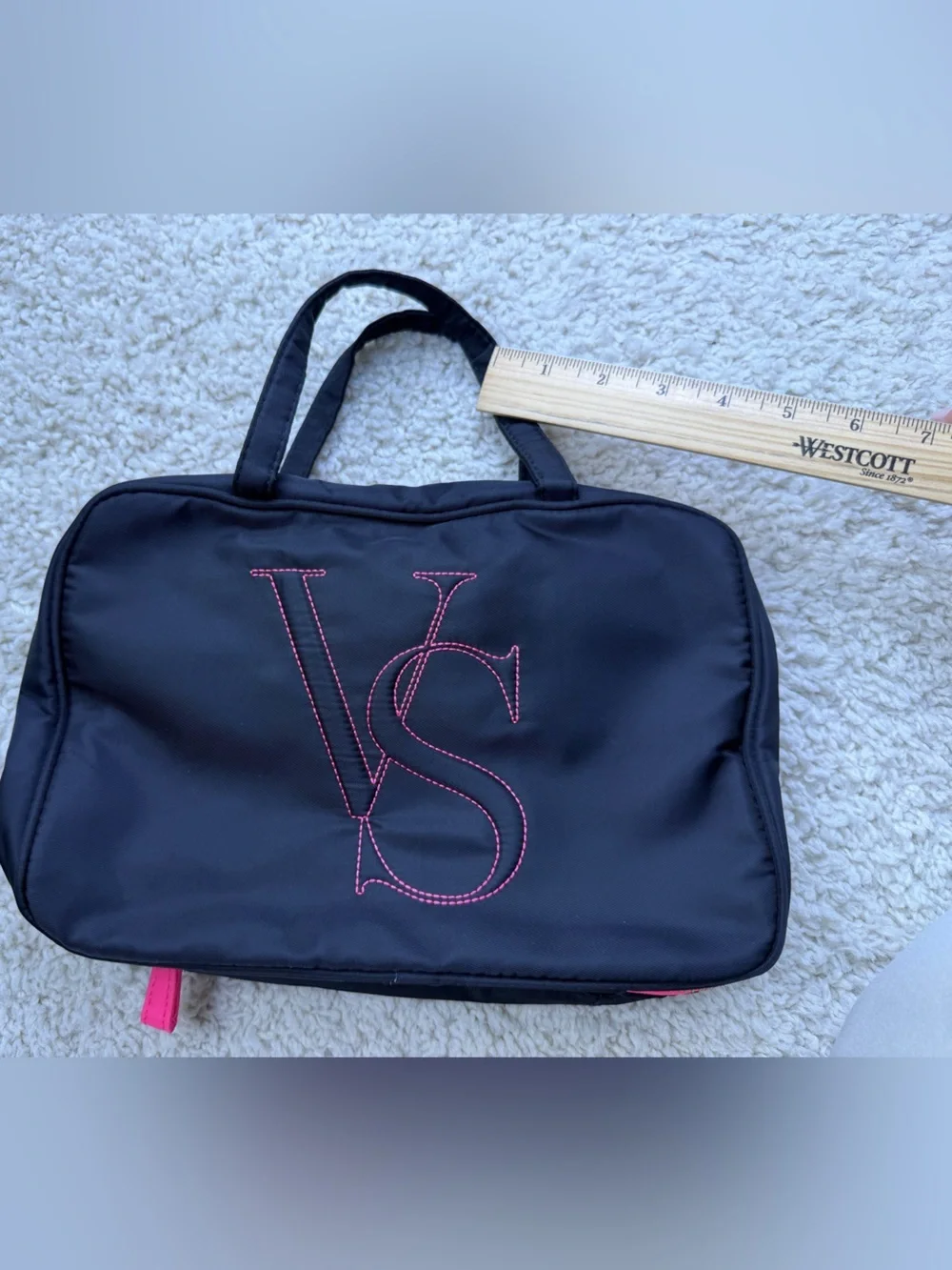 Victoria's Secret Black Travel Cosmetic Bag with Pink Stitching